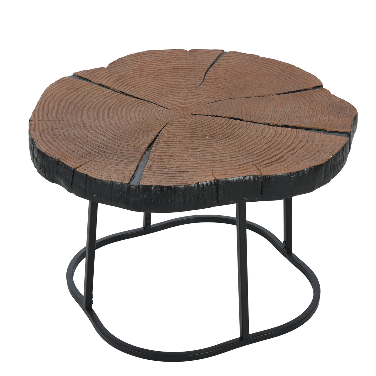 Irregular Coffee Table, 27" Modern MGO Top with Natural Wood & Black Metal Base