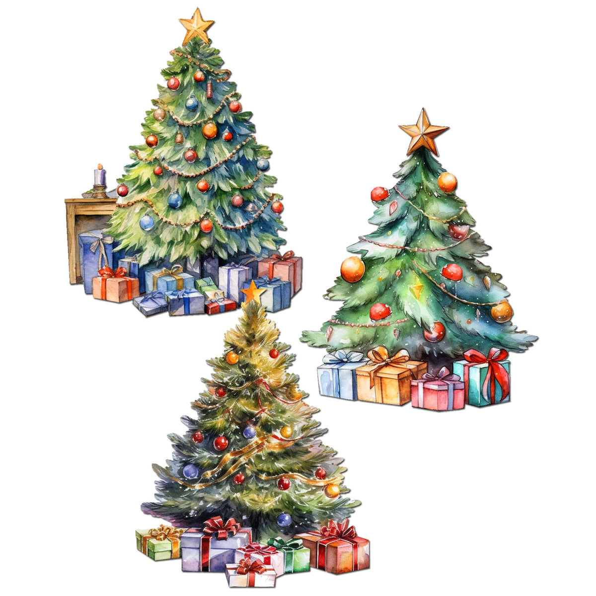 Christmas Tree Clip-On Eco Wood Decorative Ornaments Set of 3 by G. Debrekht - Christmas Decor - 8091044C-S3