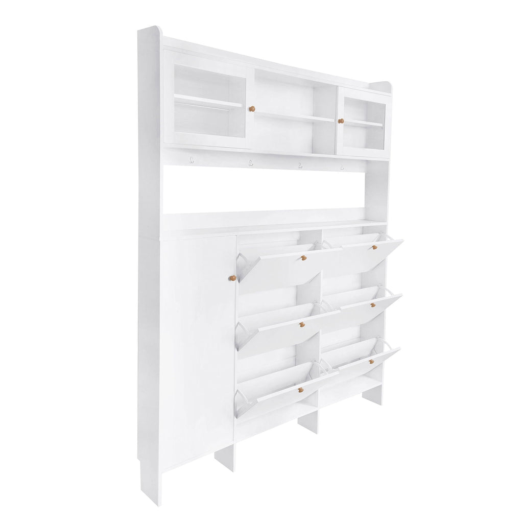 On Trend Multifunctional Tipping Bucket Shoe Cabinet With Storage Shelf & 6 Flip Drawers
