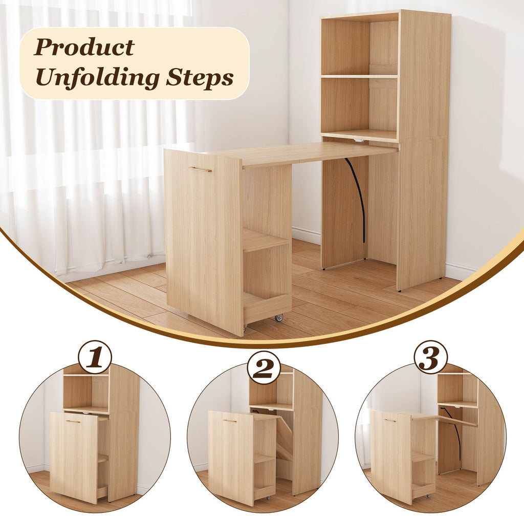 Stretchable Office Desk With Storage Shelves And Mobile Wheels