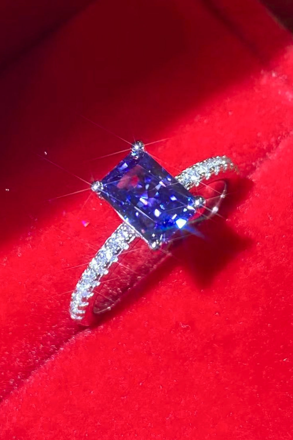 1 Carat Sparkala™ Platinum Over Pure Sterling Silver Rectangle Ring in Blue