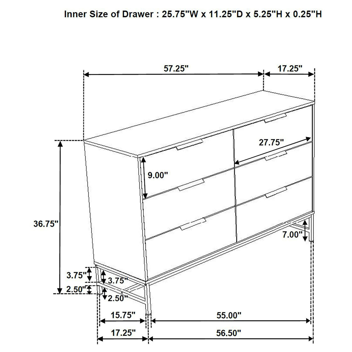 Taraval - 6 Drawer Bedroom Dresser - White