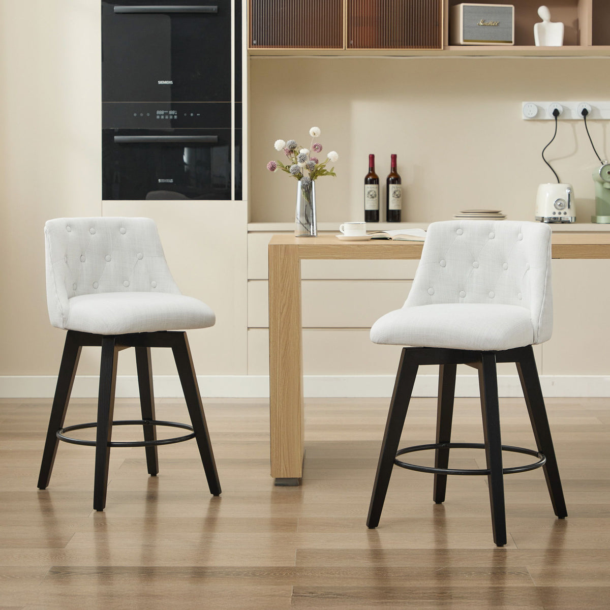 Swivel Bar Stools & Button Tufted Back (Set of 2)