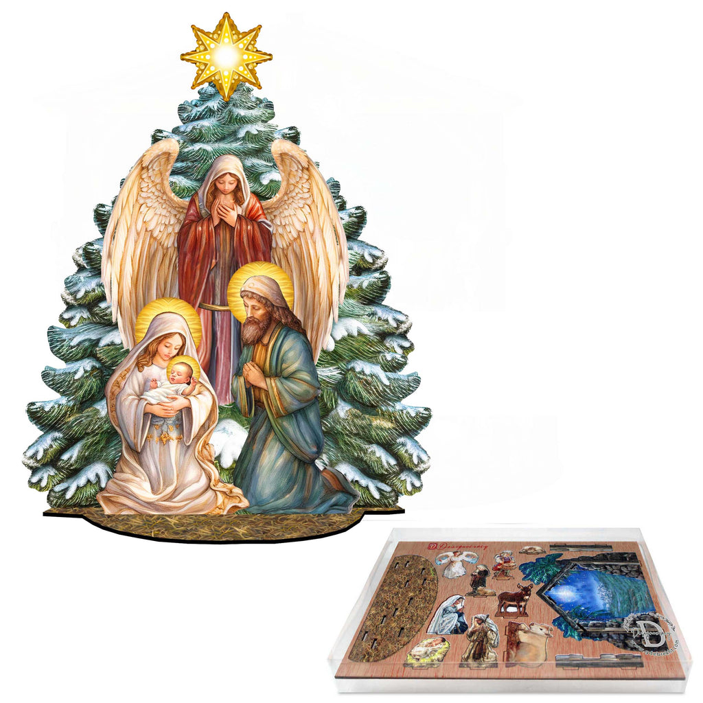 Nativity Scene with Christmas Tree Decorative Village Eco Wood Set by G. Debrekht Nativity Holiday Decor - 852767