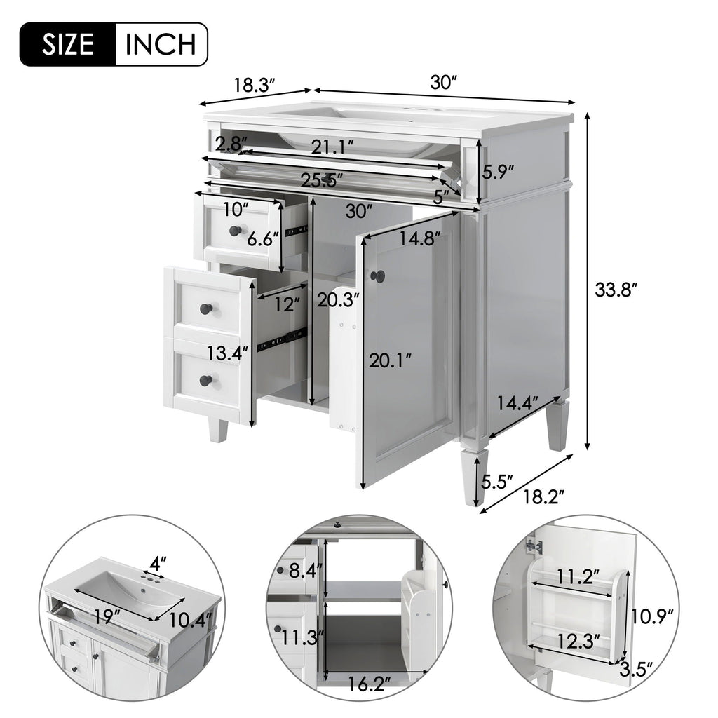 Bathroom Vanity With Top Sink, Storage Cabinet With 2 Drawers, Tip Out Drawer