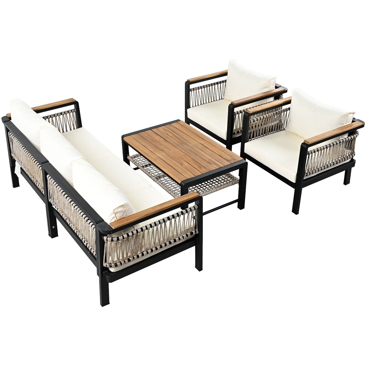 4 Pieces Outdoor Sectional Sofa Set 5 Person Patio Seating Group Outdoor Conversation Set With Cushions And A Coffee Table For Patios