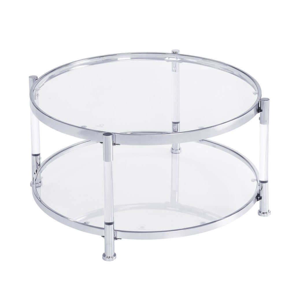 Contemporary Acrylic, Coffee Table, Round Tempered Glass Coffee Table - Chrome / Silver