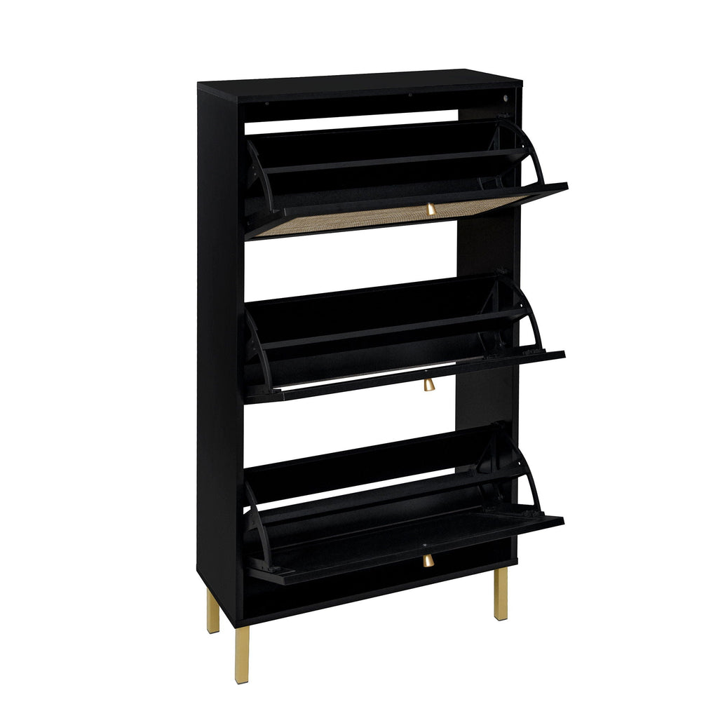 Modern Rattan 3 Door Shoe Rack Cabinet for Entryway