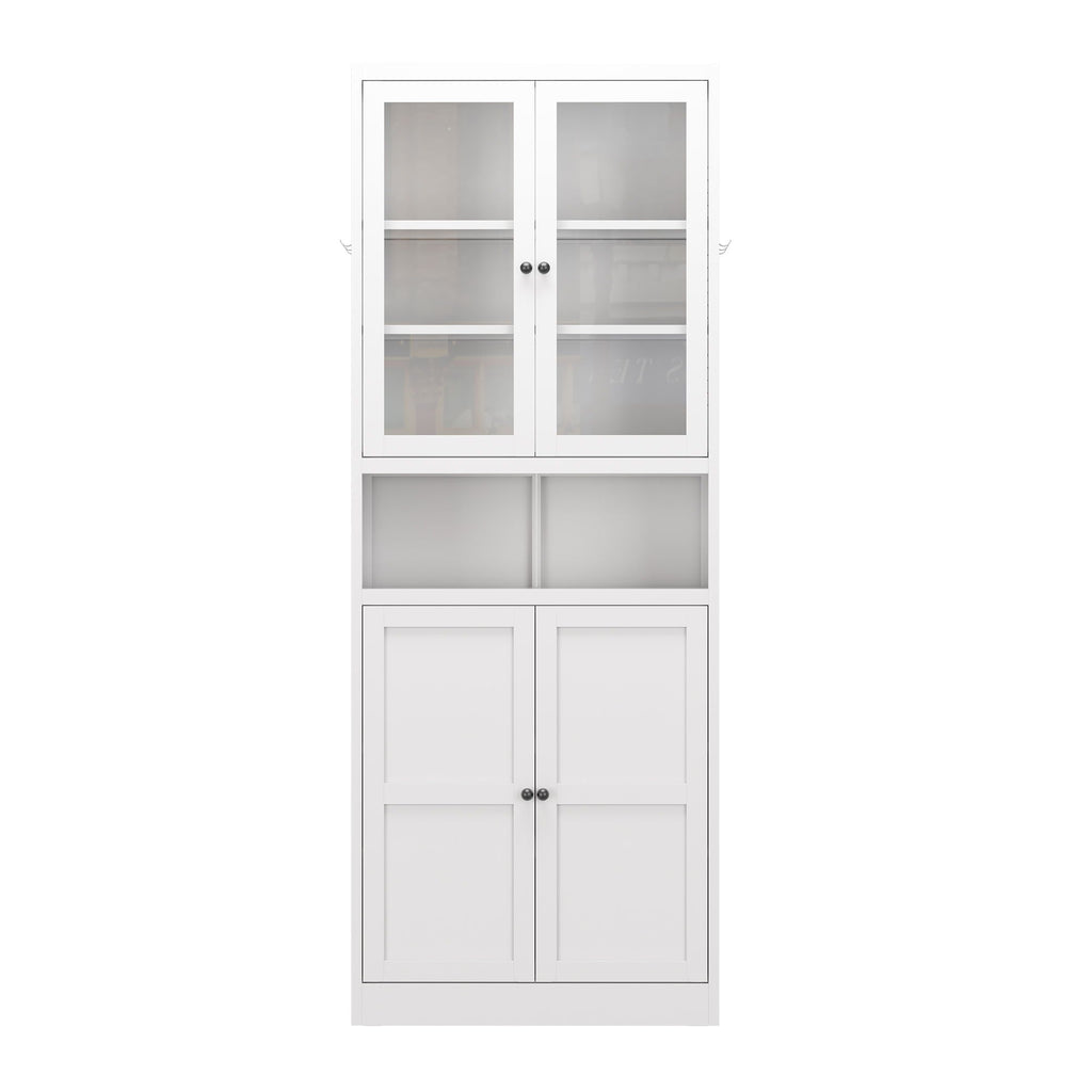 Metal Kitchen Pantry Cabinet Tall Storage With Adjustable Shelves, Heavy Duty Stainless Steel Frame - White