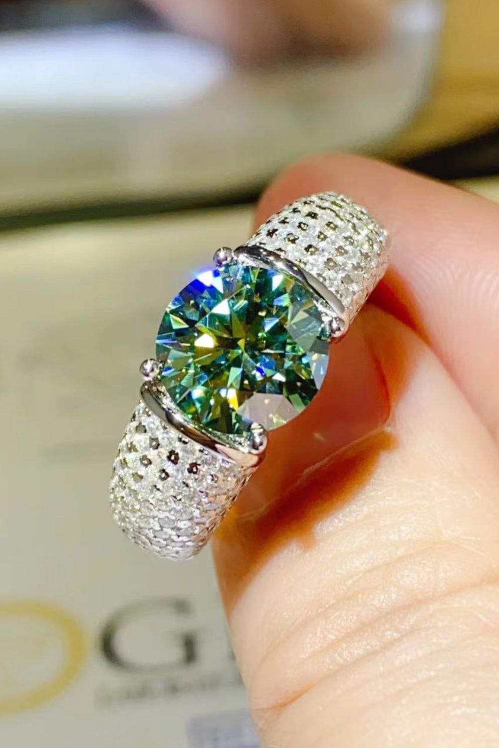 3 Carat Green Sparkala™ Side Stone Ring