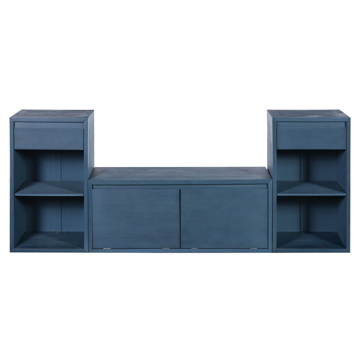 Entryway Storage Bench With Cushion, Drawers & Open Shelves