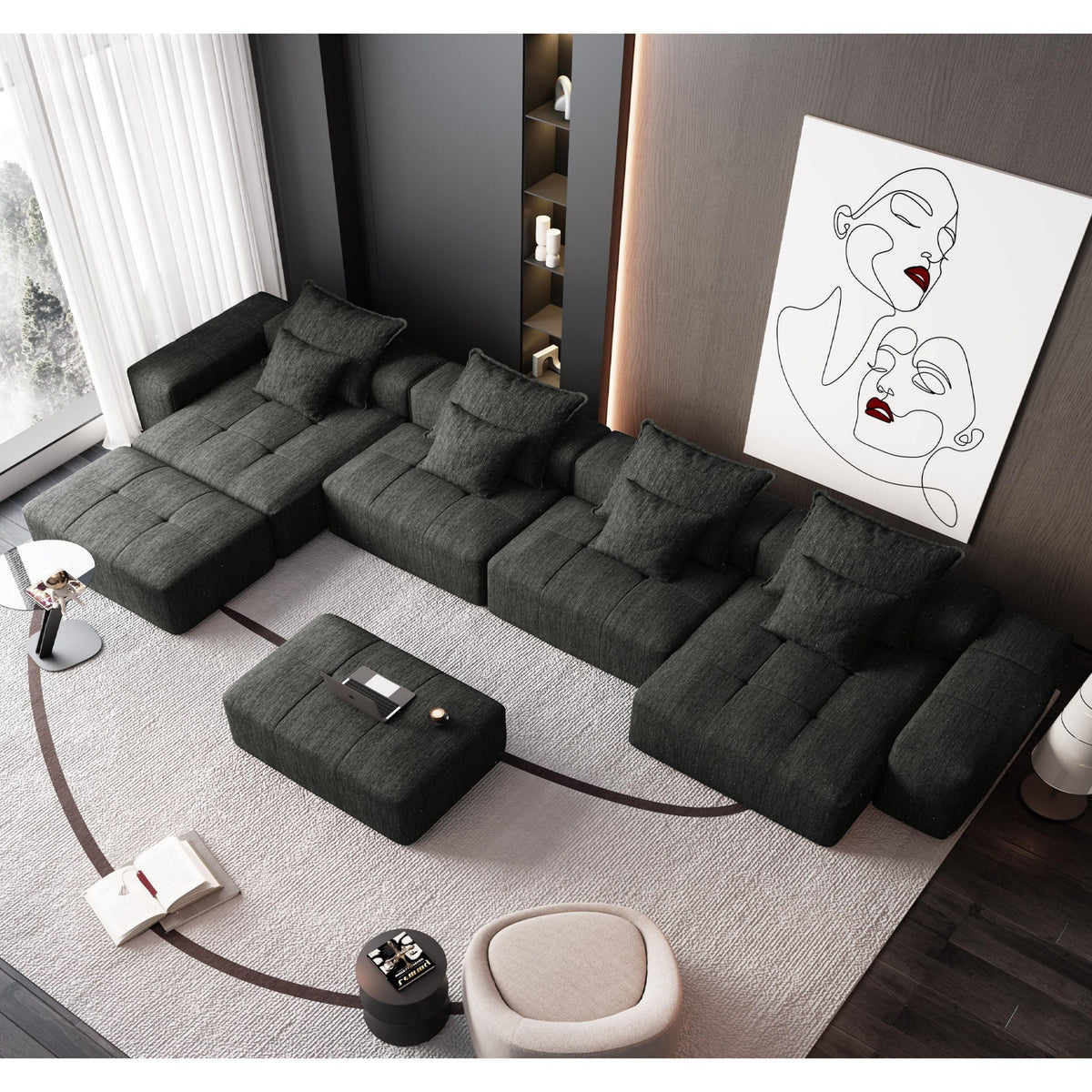 Modern Oversized DIY Combination Modular Sectional Sofa With Pillows