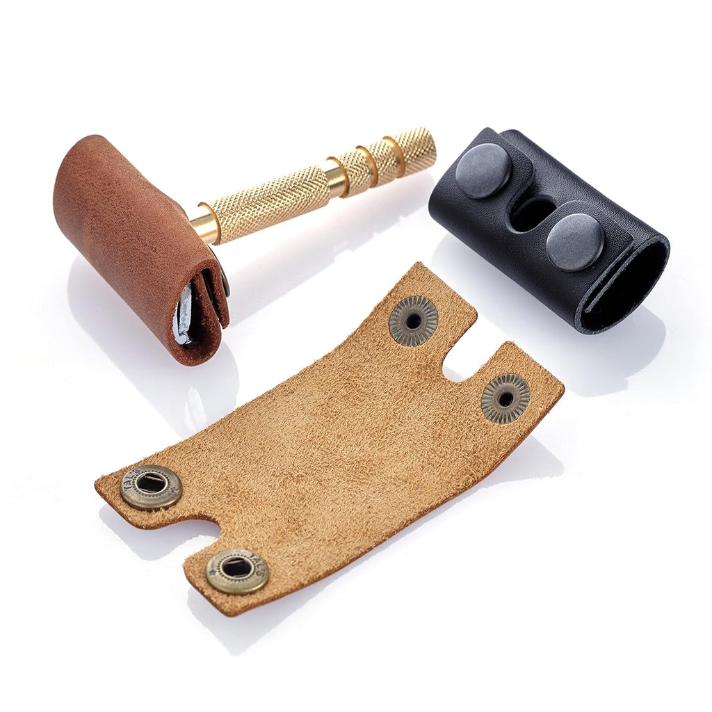 Safety Razor Head Protecting Leather Cover, Genuine Leather Double Edge Safety Razor Case Accessories For Travel, Butterfly Razor Case
