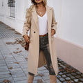 Women's Long Turn-Down Collar Coat – Elegant Commuter Jacket with Pockets