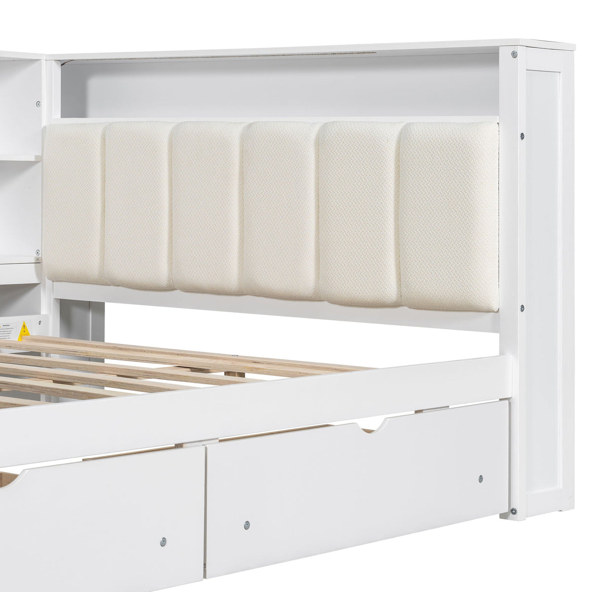 Platform Bed With Storage Shelves, Drawers, Charging Station, LED, Desk