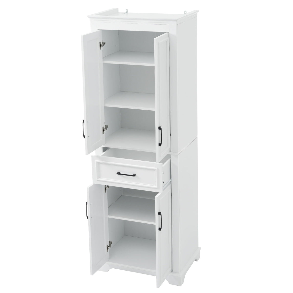 Freestanding Bathroom Vanity, Elegant Design With 4 Doors & 1 Drawer, Adjustable Shelves, Damping Hinges - White