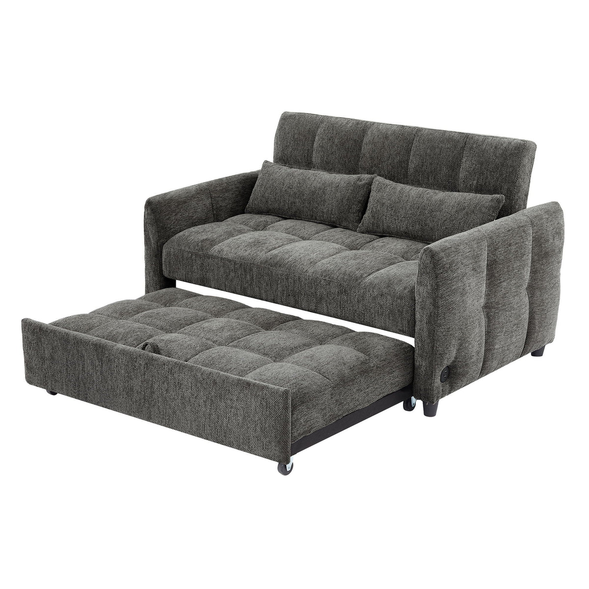 Loveseat Sofa Pull-Out Bed With Adjustable Backrest, 3 USB Ports And 2 Lumbar Pillows For Living Room