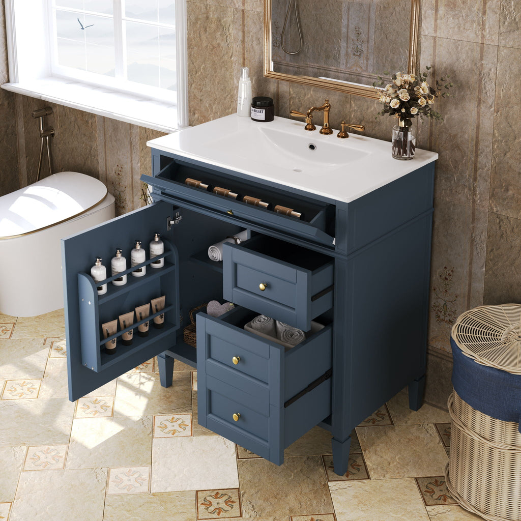 Bathroom Vanity With Top Sink, 2 Drawers & Tip Out Drawer