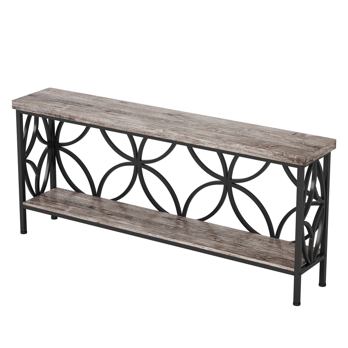 Extra Long Console Table With Open Storage Shelves