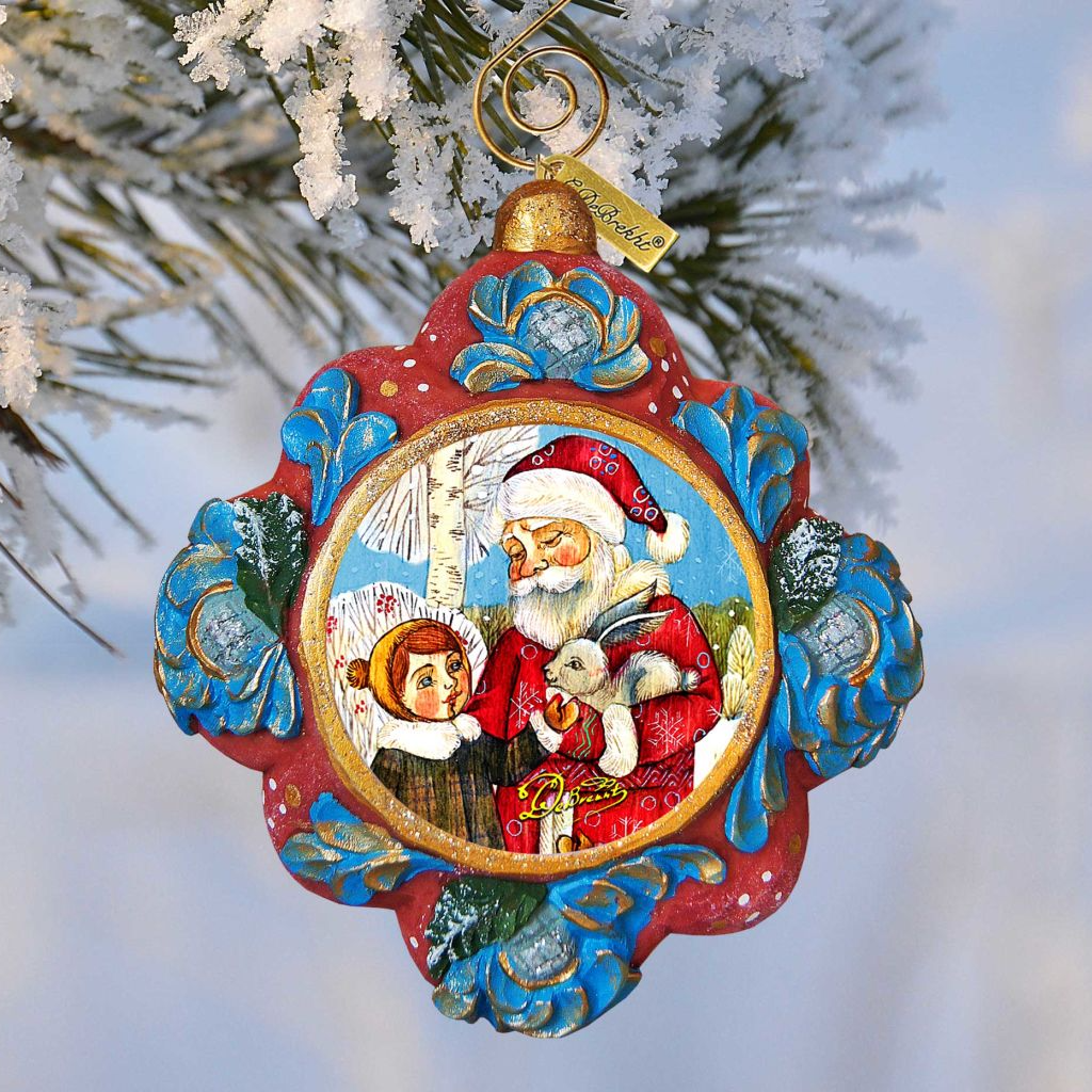 Santa with Boy Sculpted Hand-Painted Christmas Ornament by G. DeBrekht - Christmas Decor - 6102431