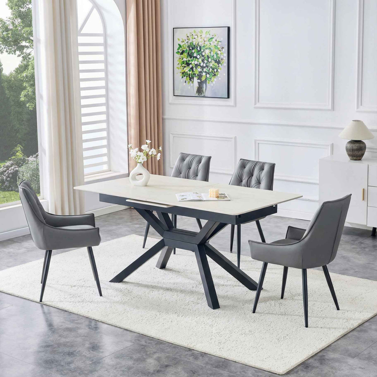 Dining Kitchen Chairs, Flat Back (Set of 2) - Dark Gray