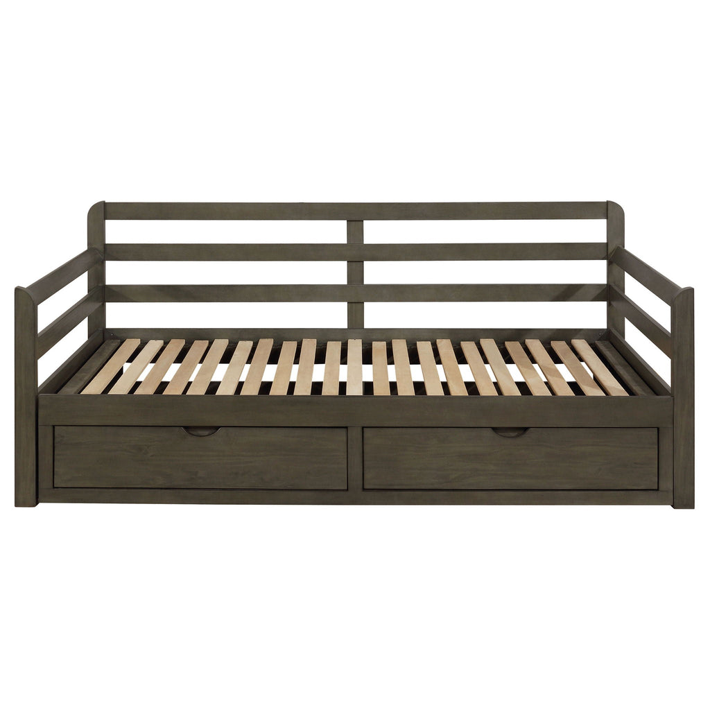 Twin Long 2 Drawer Daybed With Extendable Trundle, Storage Drawers, Fits Standard Mattress - Gray