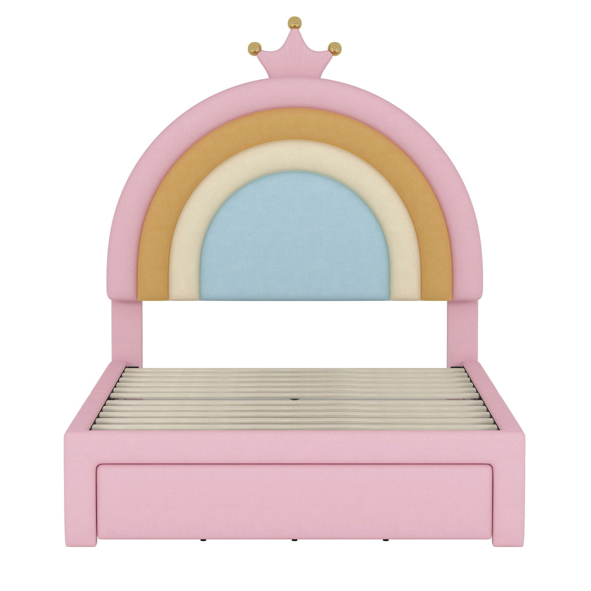 Upholstered Rainbow Design Bed, Princess Platform Bed With Storage Drawer