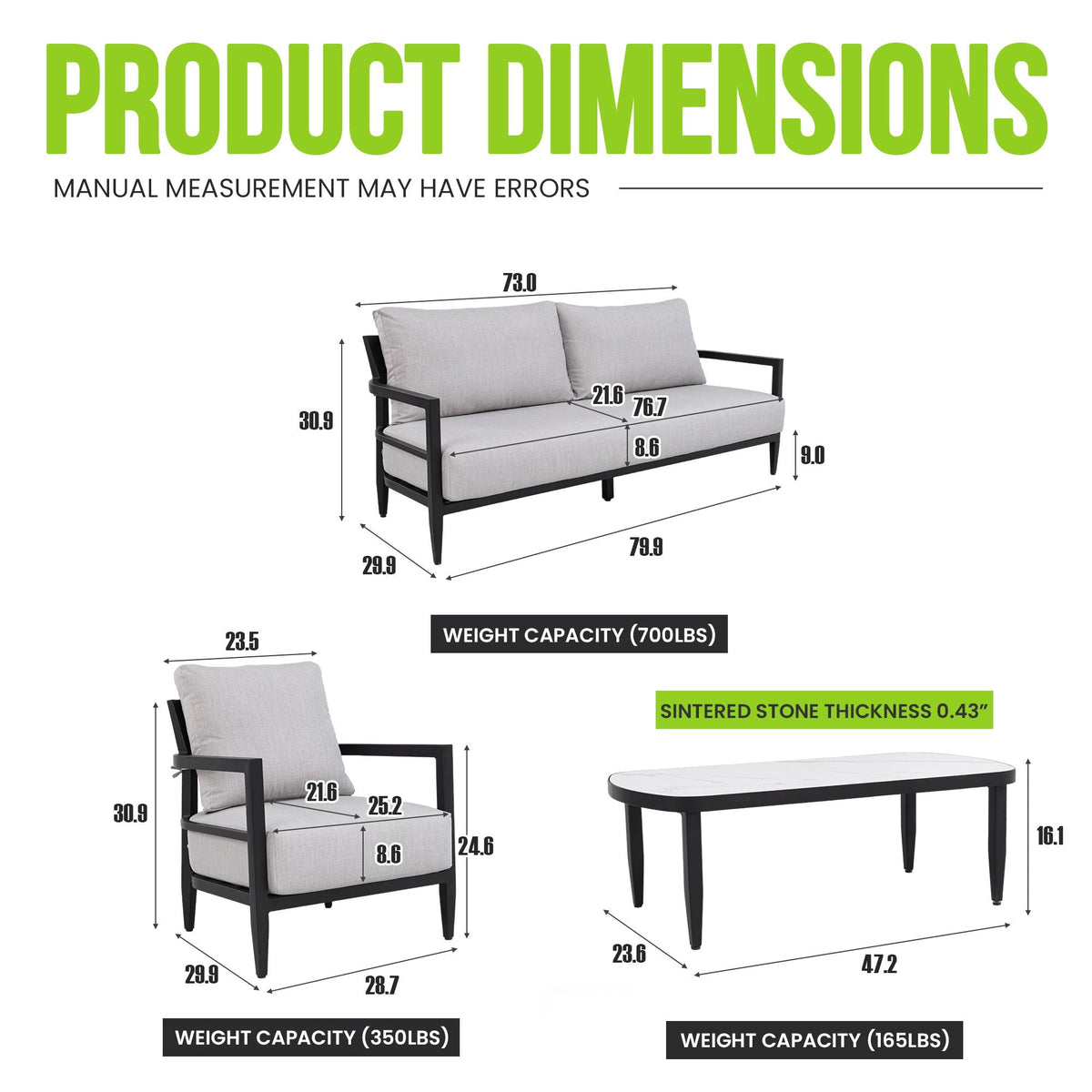 Outdoor Conversation Set With Chairs, Bench Sofa, Tables, Sunbrella Cushions