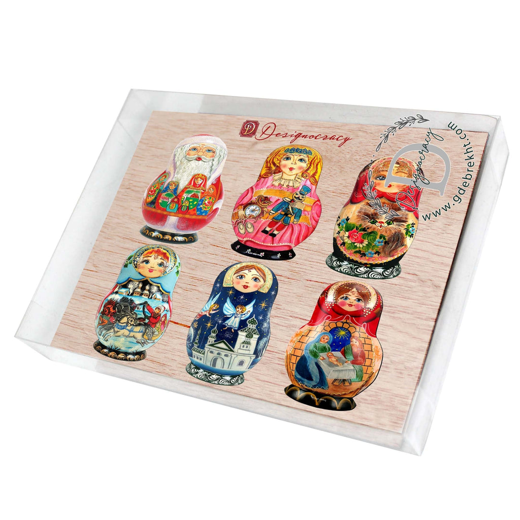 Nested Dolls Decorative Eco Wood Magnets Set of 6 by G. Debrekht - Christmas Decor - 8090130G-S6