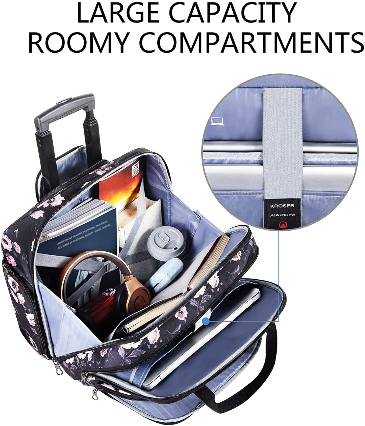 Rolling Laptop Bag Premium Rolling Laptop Briefcase Computer Bag Fits up to 15.6 Inch Laptop Overnight Bag with RFID Pockets for Travel/Business/Women