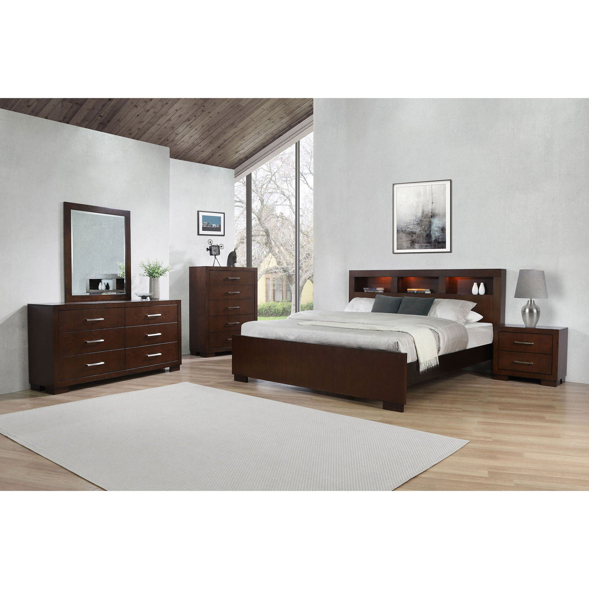 Ardino - California King Bed With Bookcase Headboard - Cappuccino