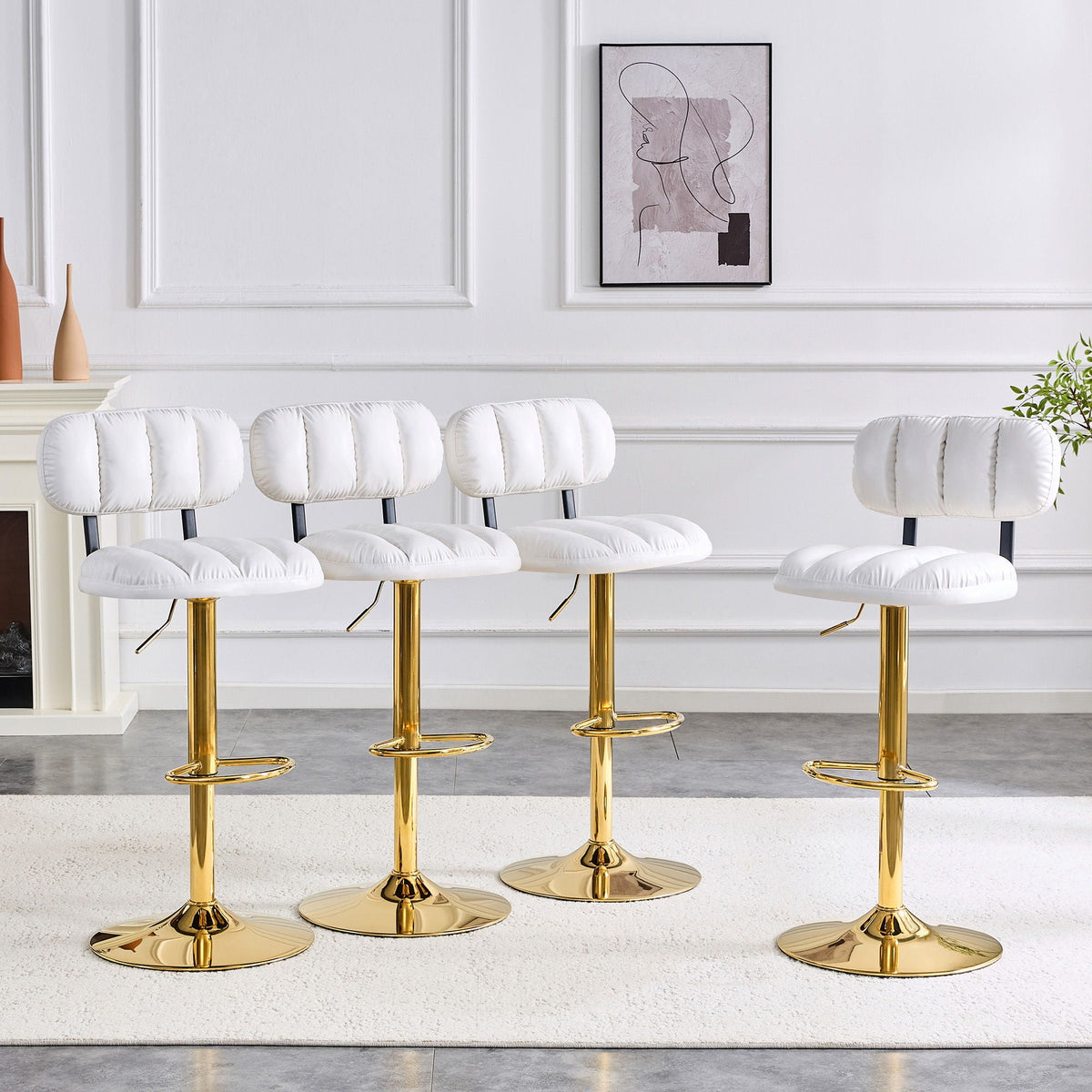 Adjustable Height Bar Stools & Footrest For Kitchen Island (Set of 2)