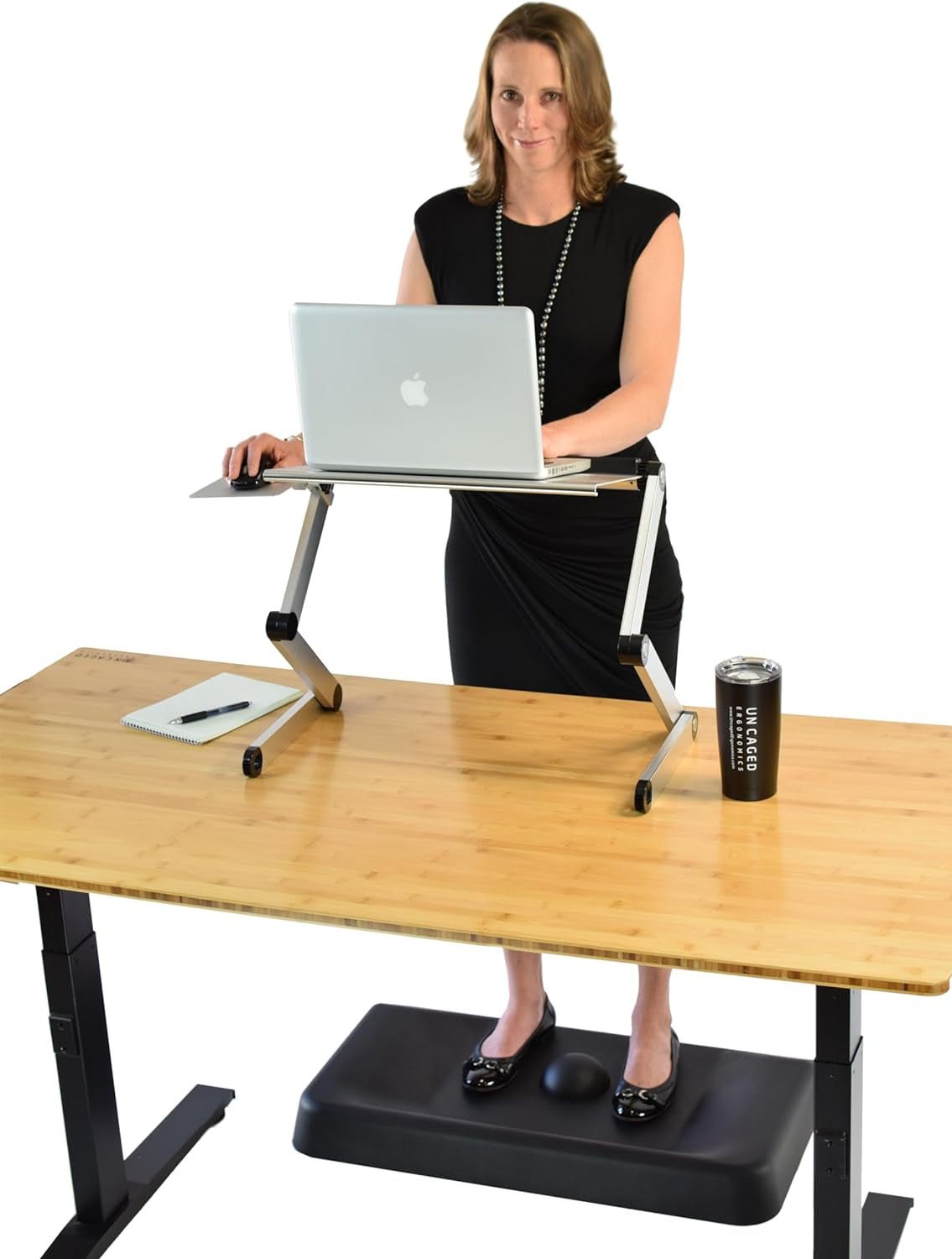 Workez Cooling Adjustable Laptop Stand for Desk W/Fan USB Ports Mouse Pad Ergonomic Foldable Laptop Stand Riser Portable Computer Holder, Silver