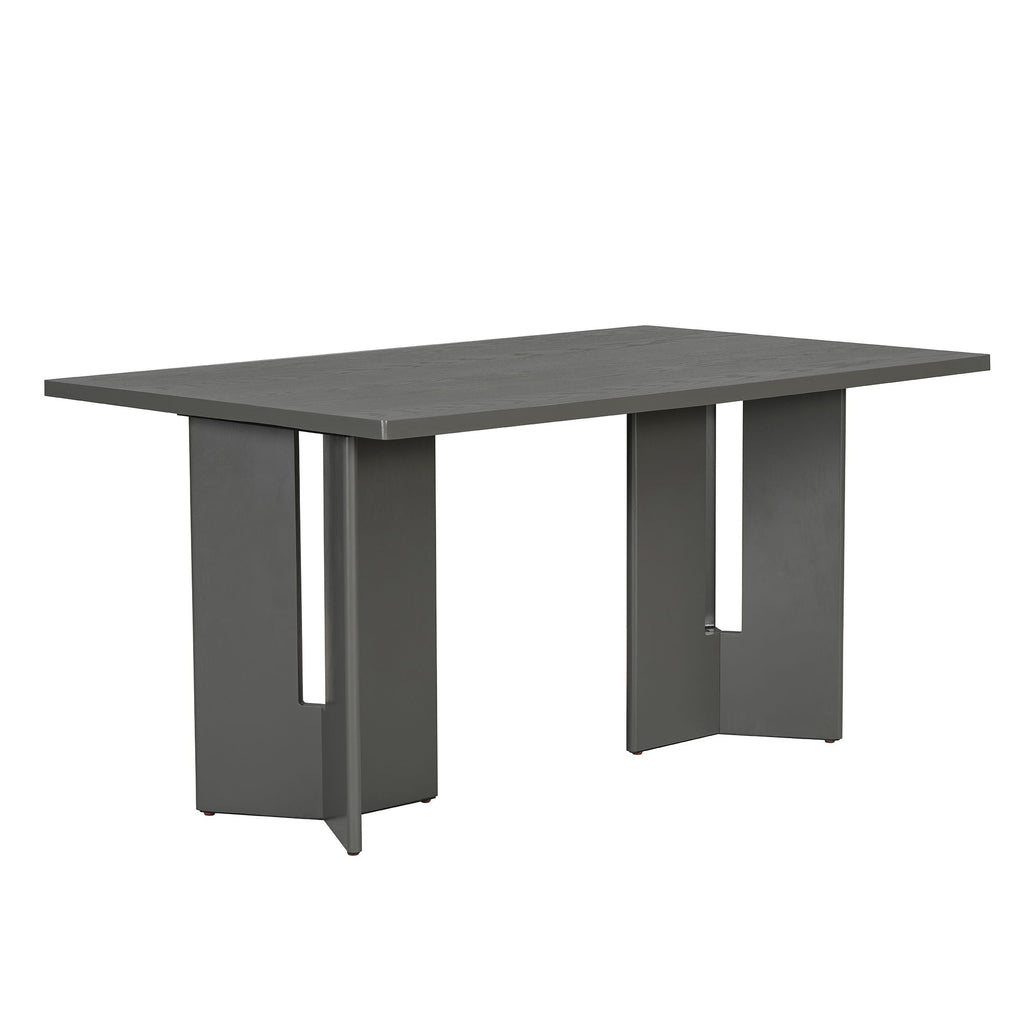 Dining Table Set With 6 Upholstered Chairs, Rectangular Table With Cutout Legs