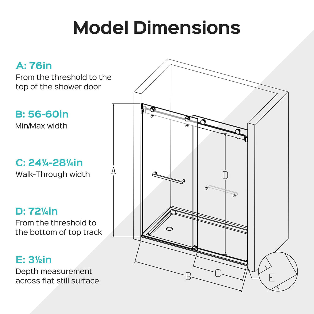 Frameless Double Sliding Shower Door In, Thick Tempered Glass, Reversible Installation