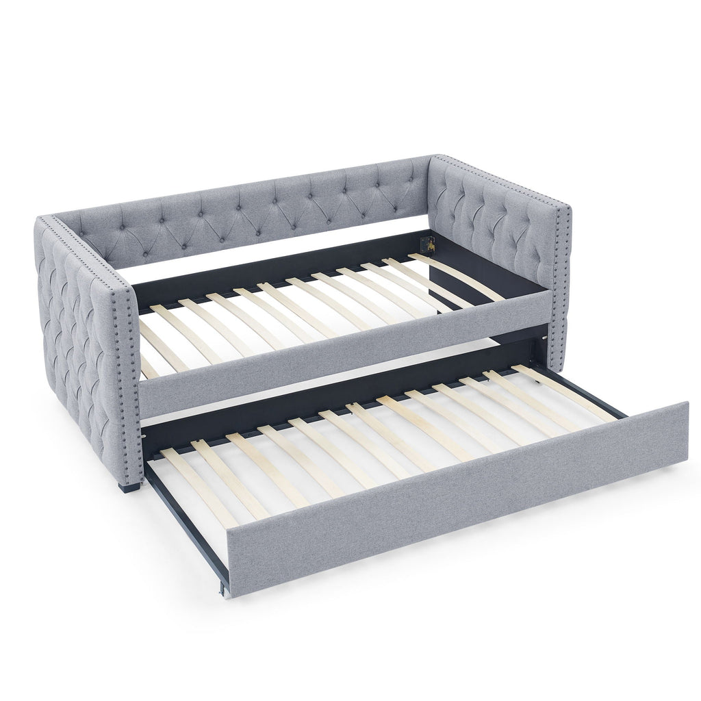 Inspired Upholstered Daybed With Trundle, Button Tufted