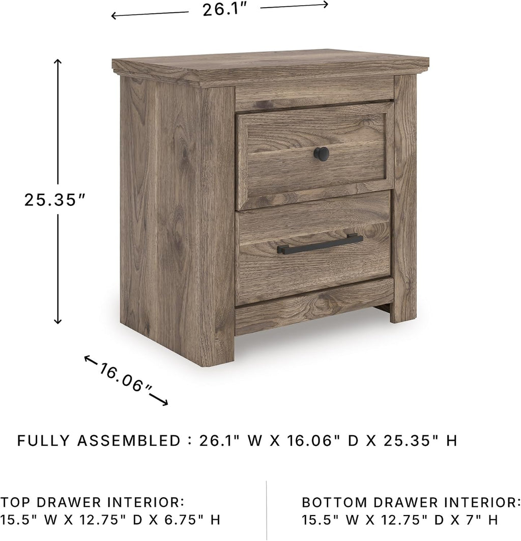 Signature Design by Ashley Stanziford Rustic 2-Drawer Nightstand with USB Port and Charging Station, Light Brown