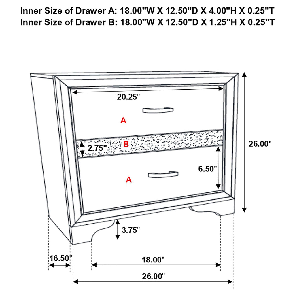 Transitional 2 Drawer Nightstand With Hidden Jewelry Tray