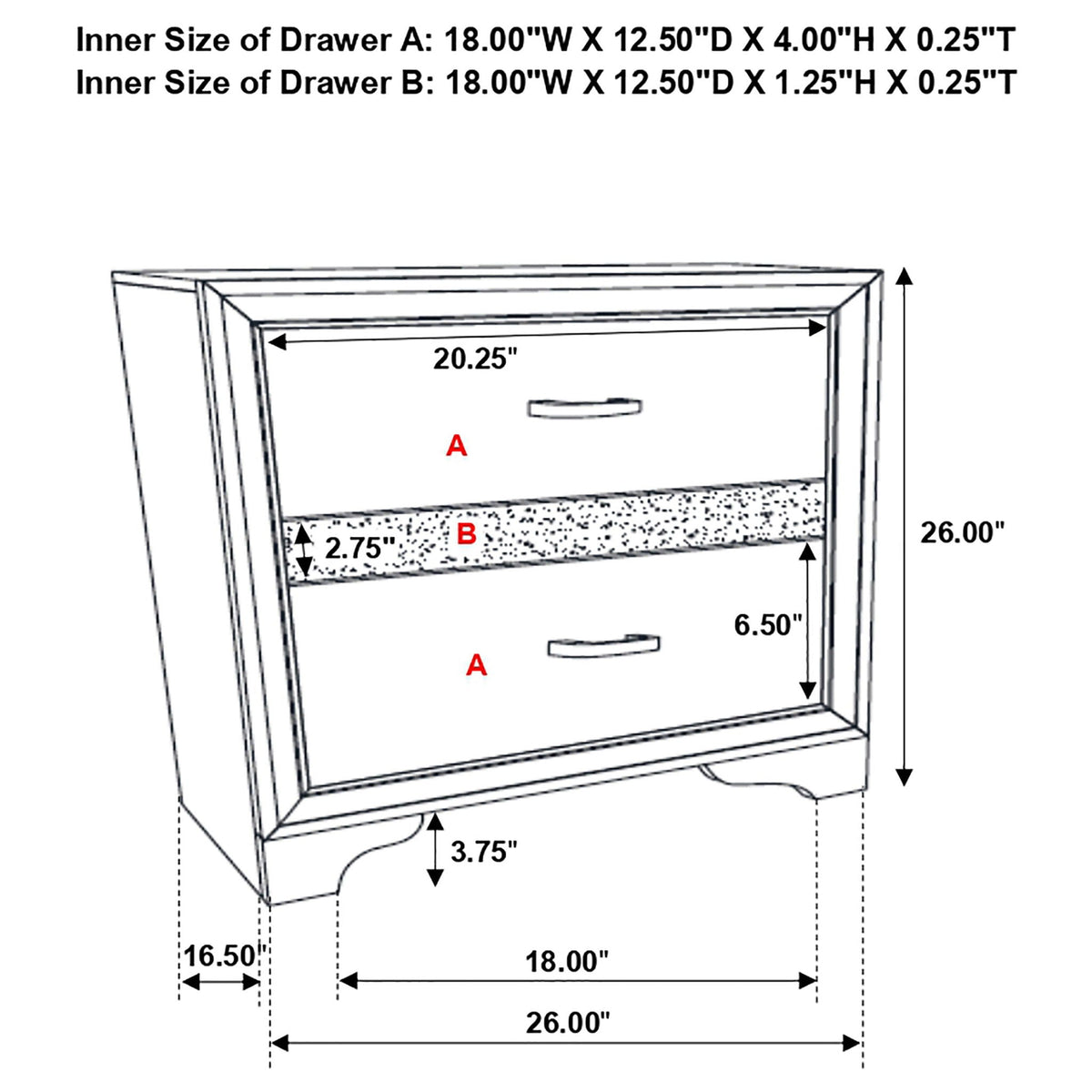 Transitional 2 Drawer Nightstand With Hidden Jewelry Tray