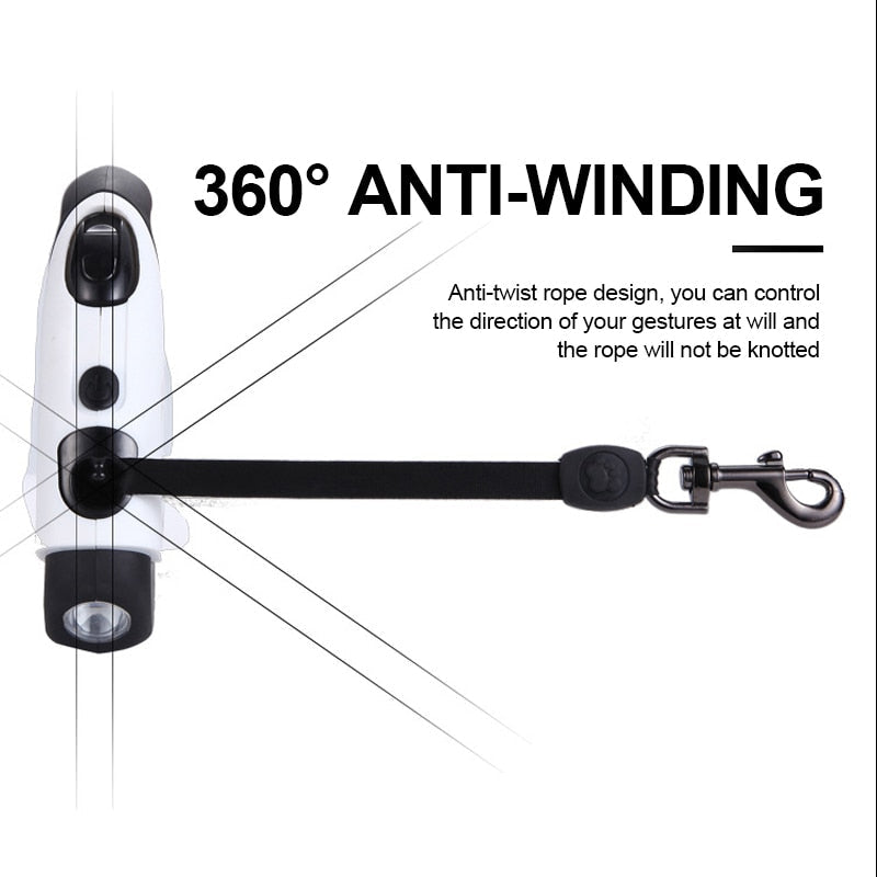 Pet Dog Automatic Retractable Fiber Night Safety LED Automatic Leash