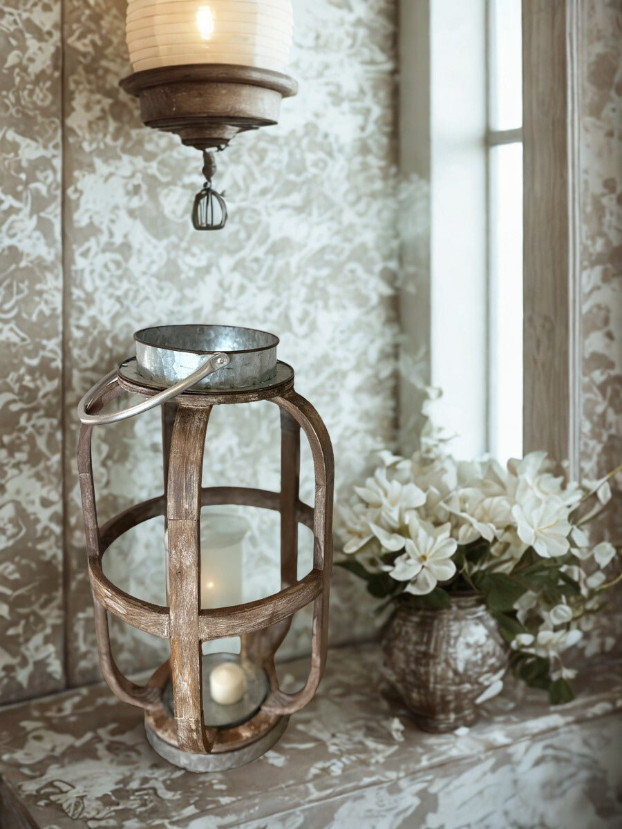 Wood lantern With Metal