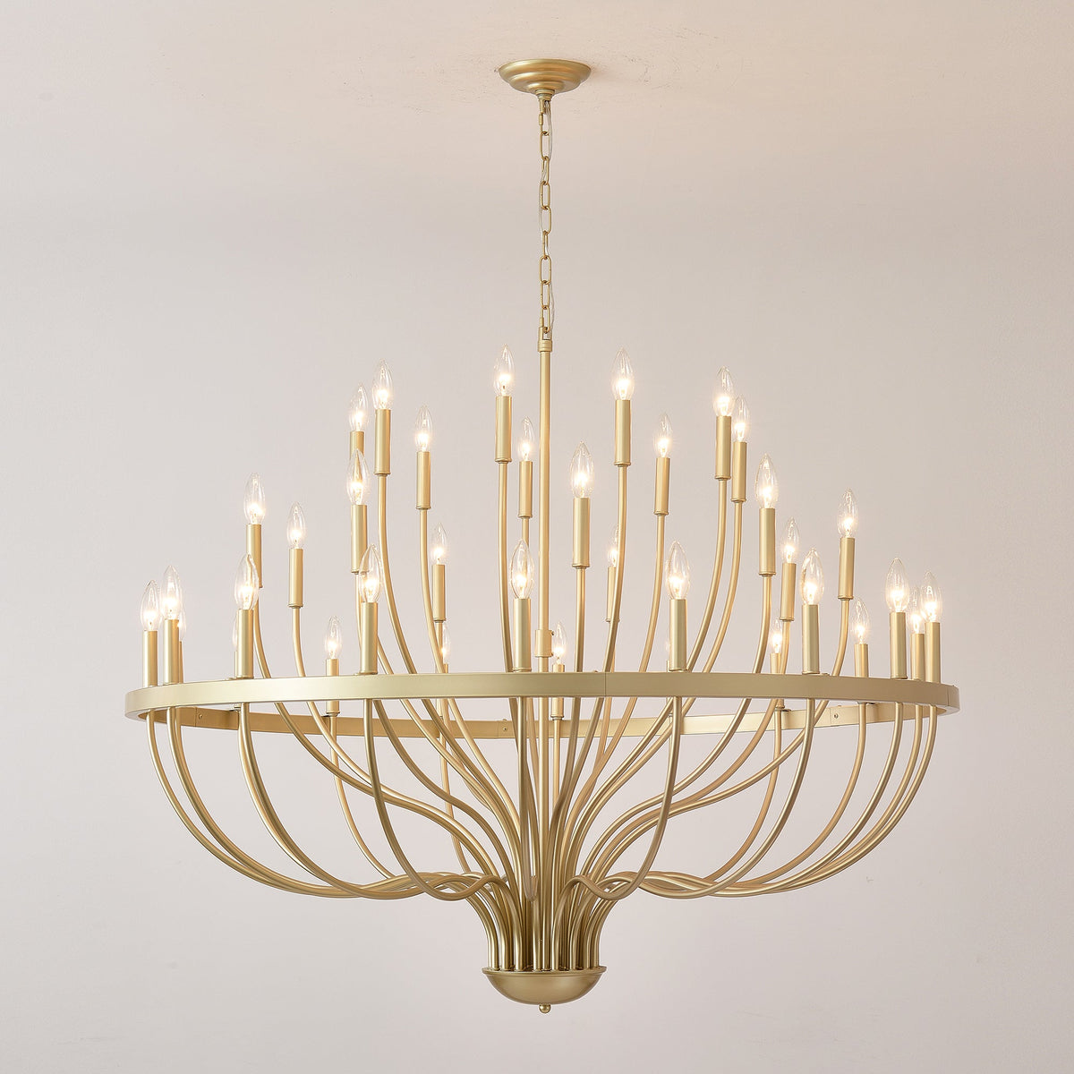 36-Light Gold Industrial Iron Candle Chandelier