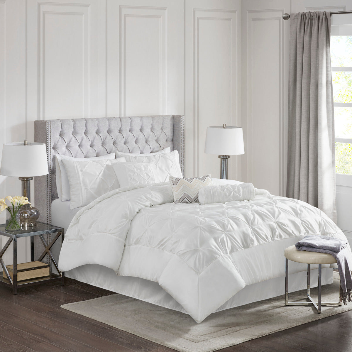 7 Piece Tufted Comforter Set White