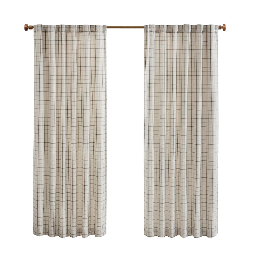 Plaid Rod Pocket and Back Tab Curtain Panel with Fleece Lining Natural 50x95