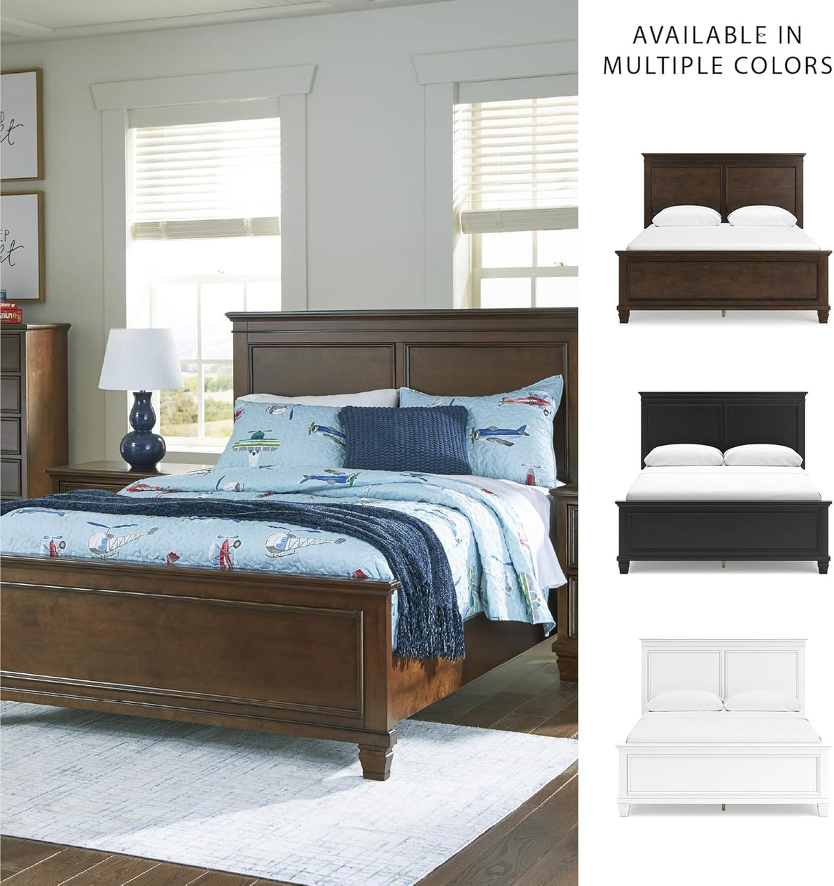 Signature Design by Ashley Danabrin Traditional Queen Panel Bed with Tapered Feet, Foundation or Box Spring Needed, Dark Brown