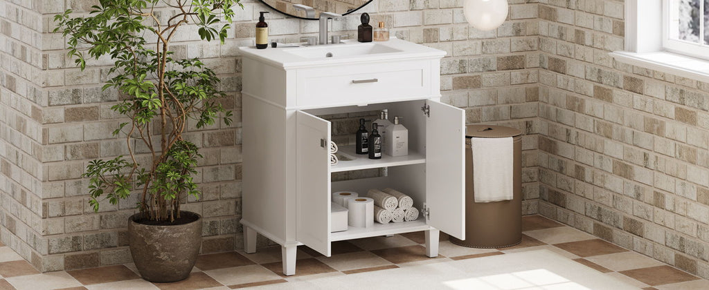 Bathroom Vanity With Ceramic Basin, Soft Close Door And Adjustable Shelves