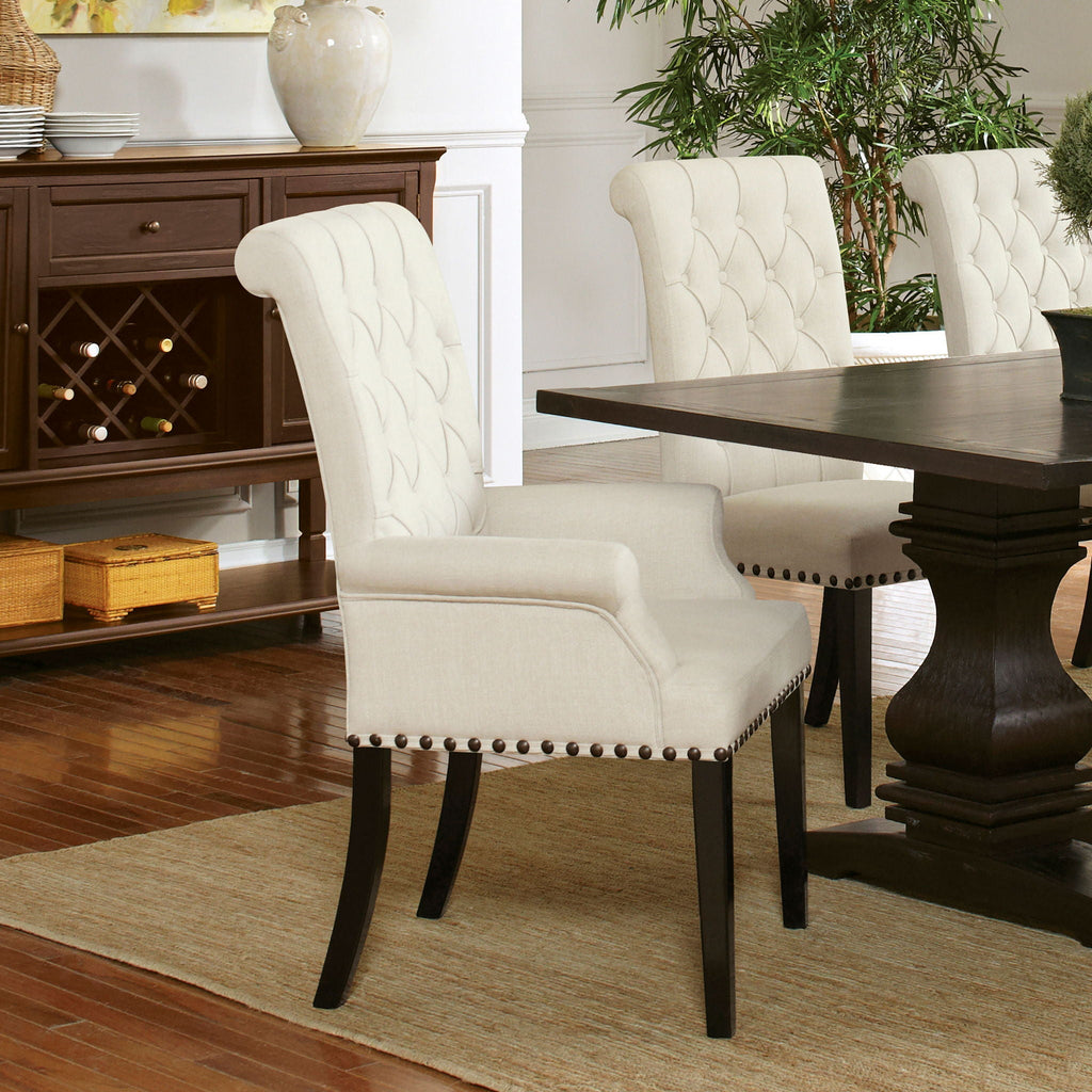 Vaughn - Upholstered Dining Chair With Tapered Legs And Nailhead Trim - Beige