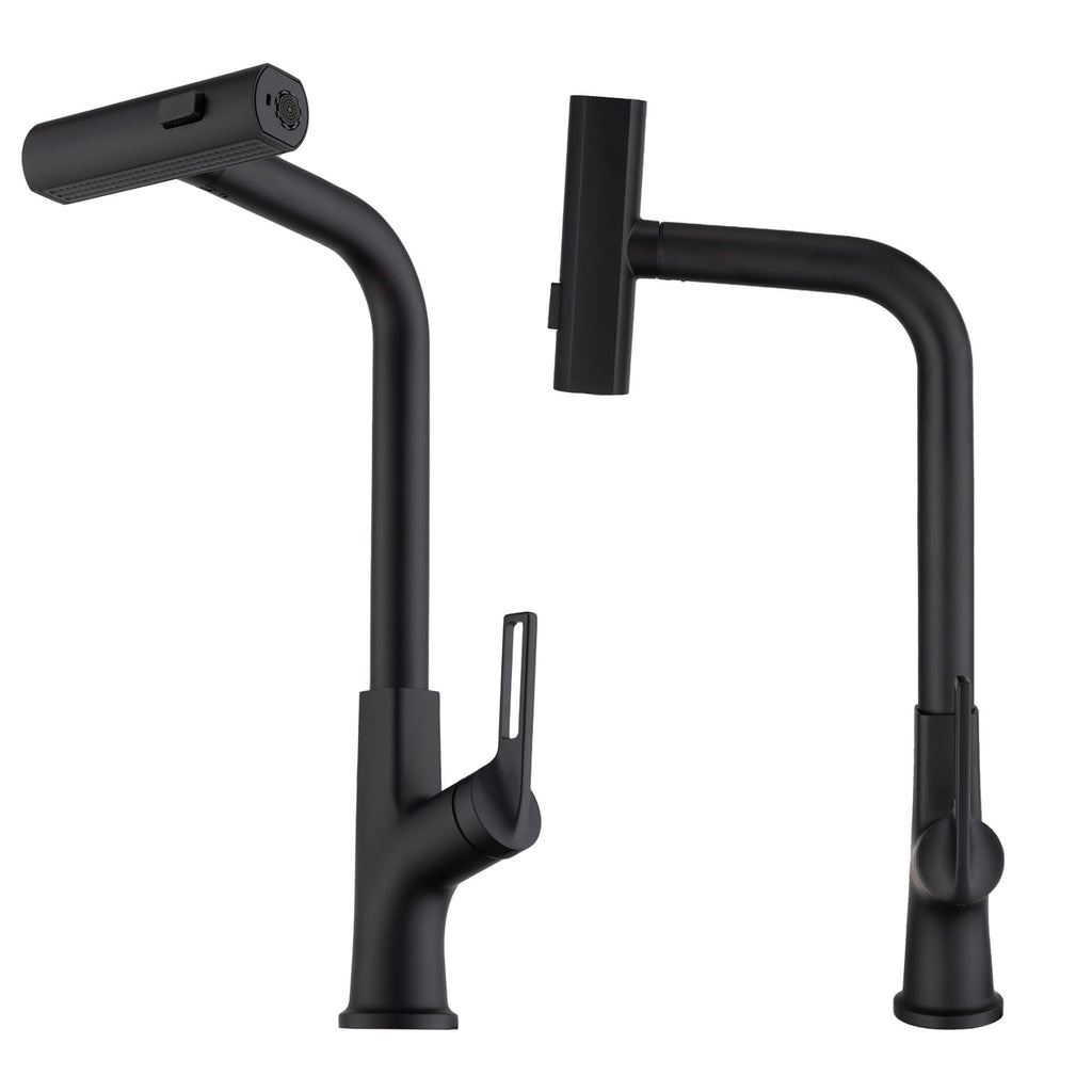 Kitchen Waterfall Faucet With Pull Down Sprayer, Single Handle, 360 Degree Rotating