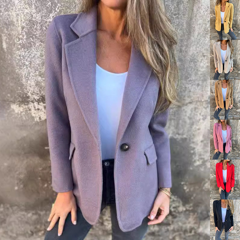 Ins Button Lapel Short Blazer Winter Fashion Commuter Jacket Outwear Women's Clothing