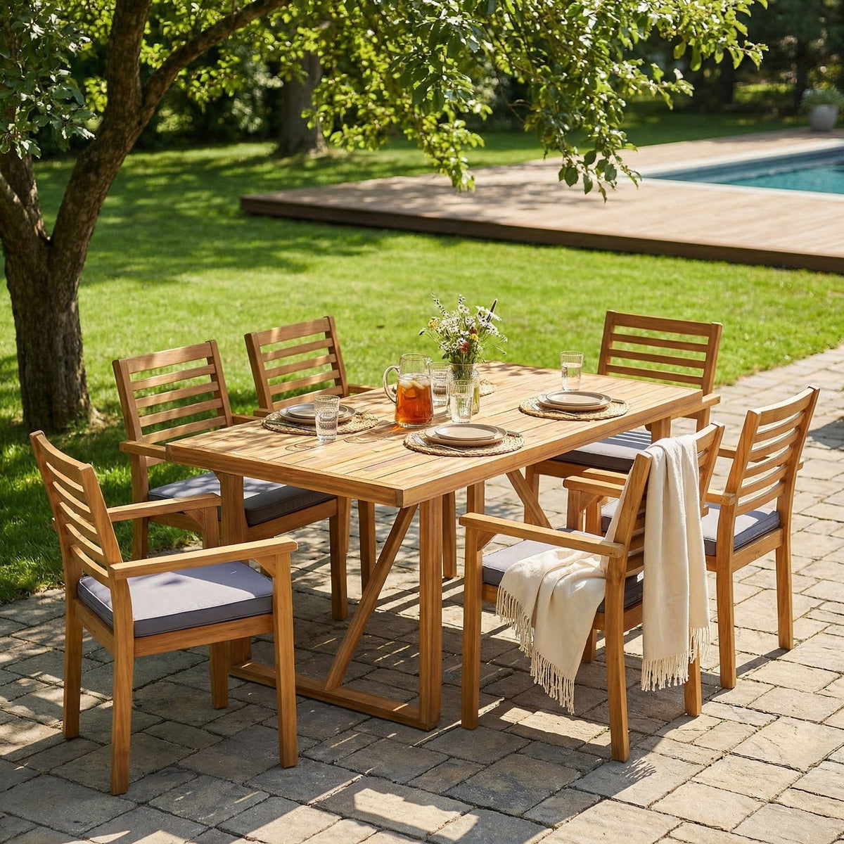 7 Pieces Acacia Wood Outdoor Dining Set